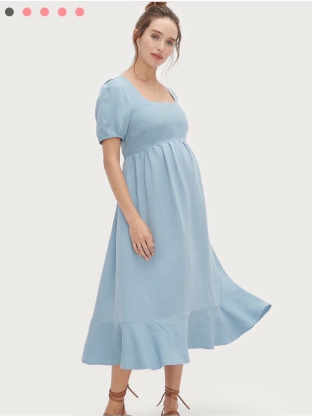 Hatch “Tisha” Light Blue Puff Sleeve Maternity Midi Dress in Size 1 (S)